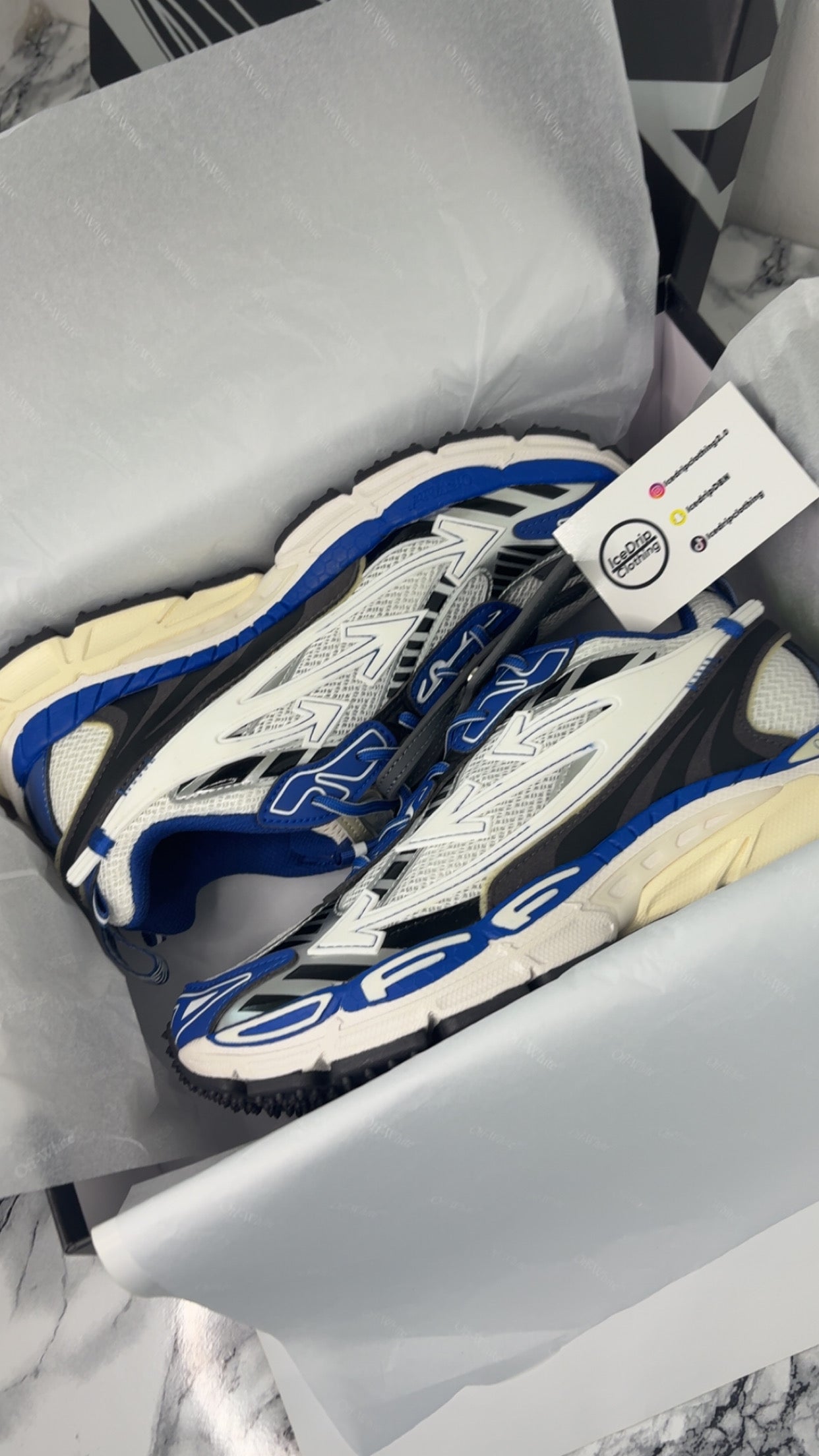 Off white , be right back , Blue /White/Cream